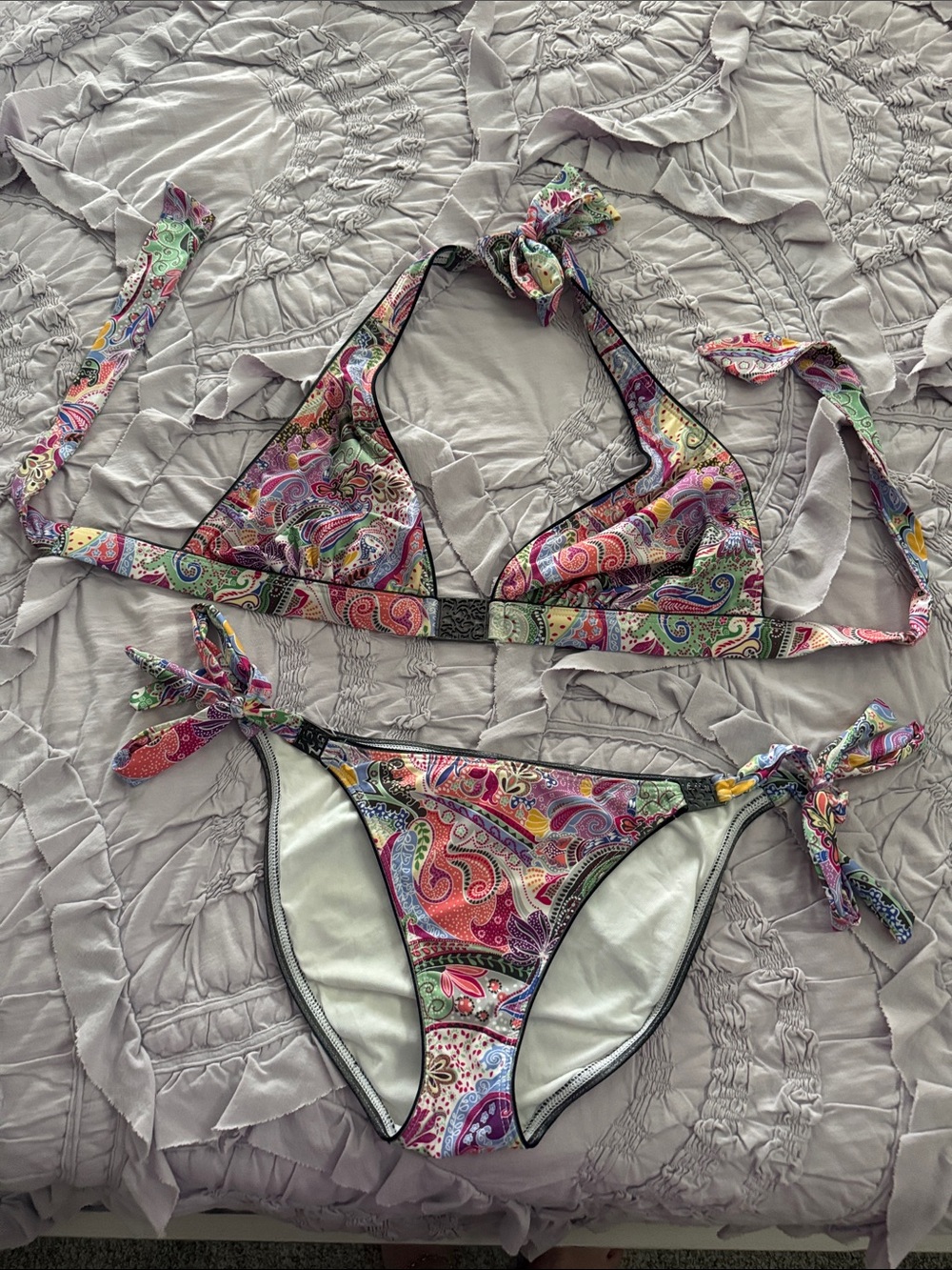 ABS Allen Schwartz Pink Multicolor Paisley Tie-Side Bikini